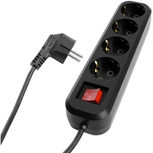 Изображение товара Удлинитель 4-х местный с заземлением 3 метра с выключателем (черный) Stekker Home 50425