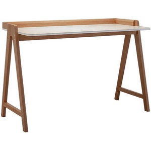 Изображение товара Стол с деревянной столешницей письменный Pyramid 118*53 белый/светлое дерево (прямоугольная столешница, 4 ножки)