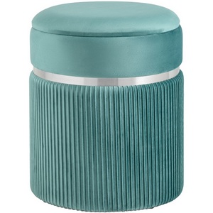 Изображение товара Пуфик круглый Миранда с ящиком серебро велюр светло-бирюзовый
