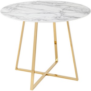 Изображение товара Стол обеденный Дакота 100*100 белый мрамор ножки золото (круглая столешница, X-образная опора)