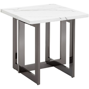 Изображение товара Журнальный стол квадратный белый Нэйтан 61*61 белый мрамор сталь темный хром (квадратная столешница, П-образная опора)
