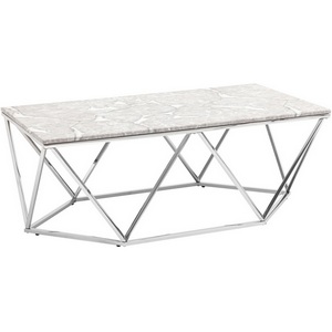 Изображение товара Журнальный столик Авалон 122*66 серый мрамор сталь серебро (прямоугольная столешница)