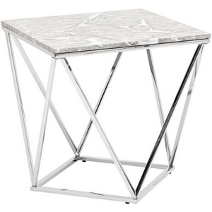 Изображение товара Журнальный стол без полки Авалон 61*61 серый мрамор сталь серебро (квадратная столешница)