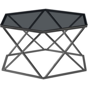 Изображение товара Журнальный столик Круз 93*80 стекло smoke сталь темный хром (многоугольная столешница, О-образная опора)