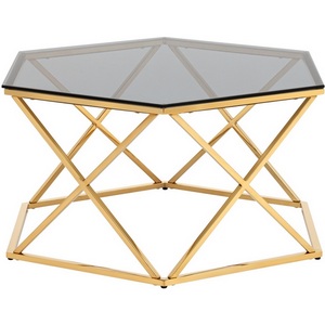 Изображение товара Журнальный столик Круз 93*80 стекло smoke сталь золото (многоугольная столешница, О-образная опора)