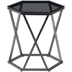 Изображение товара Журнальный столик Круз 48*42 стекло smoke сталь темный хром (многоугольная столешница, О-образная опора)