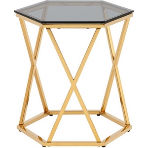 Изображение товара Журнальный столик Круз 48*42 стекло smoke сталь золото (многоугольная столешница, О-образная опора)