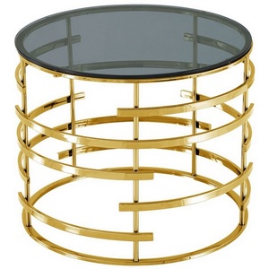 Изображение товара Журнальный столик Инфлюэнс 60*60 стекло smoke сталь золото (круглая столешница, О-образная опора)