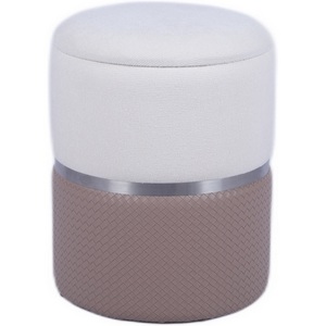 Изображение товара Пуфик круглый из экокожи Кэрри с ящиком серебро шенилл светло-коричневый арт.