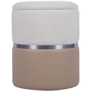 Изображение товара Пуфик круглый из экокожи Кэрри с ящиком серебро шенилл бежевый арт.