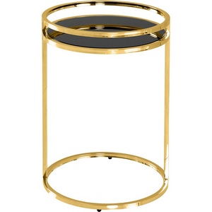 Изображение товара Журнальный столик Гестия 41*60см стекло черное сталь золото (круглая столешница, О-образная опора)