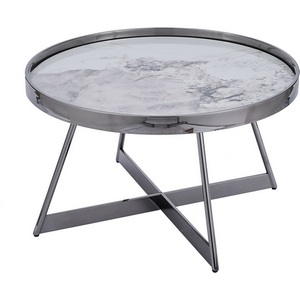 Изображение товара Журнальный столик Гера 80*80 см сталь тёмный хром (круглая столешница, X-образная опора)