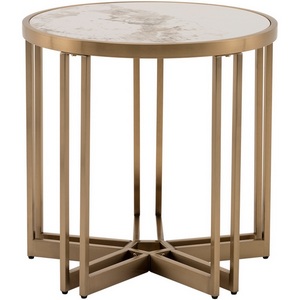 Изображение товара Журнальный столик Алиада 55х55 см светлая керамика сталь шампань (круглая столешница)