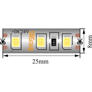 Изображение товара Светодиодная лента влагозащищенная IP65 2835 SWG SWG2120 SWG2120-24-9.6-W-65-M
