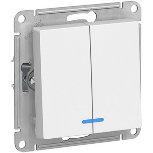 Изображение товара Выключатель встраиваемый двухклавишный с подсветкой (белый) Systeme Electric AtlasDesign ATN000153