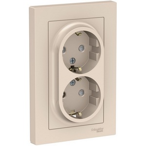 Изображение товара Розетка встраиваемая двойная с заземлением и шторками (бежевый) Systeme Electric AtlasDesign ATN000226