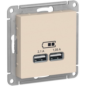 Изображение товара Розетка встраиваемая USBх2 (бежевый) Systeme Electric AtlasDesign ATN000233