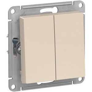 Изображение товара Выключатель встраиваемый двухклавишный (бежевый) Systeme Electric AtlasDesign ATN000251