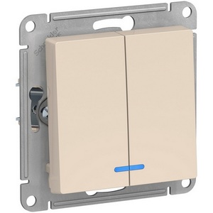 Изображение товара Выключатель встраиваемый двухклавишный с подсветкой (бежевый) Systeme Electric AtlasDesign ATN000253