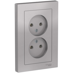 Изображение товара Розетка встраиваемая двойная без заземления (алюминий) Systeme Electric AtlasDesign ATN000320