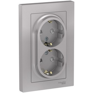 Изображение товара Розетка встраиваемая двойная с заземлением (алюминий) Systeme Electric AtlasDesign ATN000326