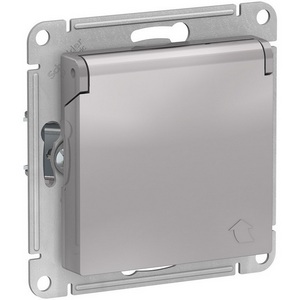 Изображение товара Розетка встраиваемая с заземлением, шторками и крышкой (алюминий) Systeme Electric AtlasDesign ATN000346