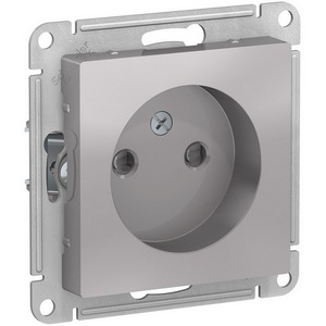 Изображение товара Розетка встраиваемая без заземления со шторками (алюминий) Systeme Electric AtlasDesign ATN000349