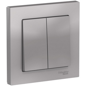 Изображение товара Выключатель встраиваемый двухклавишный (алюминий) Systeme Electric AtlasDesign ATN000352