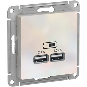 Изображение товара Розетка встраиваемая USBх2 (жемчужный) Systeme Electric AtlasDesign ATN000433