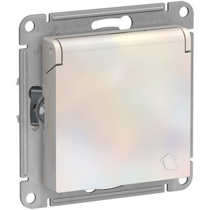 Изображение товара Розетка встраиваемая с заземлением, шторками и крышкой (жемчужный) Systeme Electric AtlasDesign ATN000446