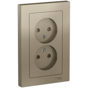 Изображение товара Розетка встраиваемая двойная без заземления со шторками (шампань) Systeme Electric AtlasDesign ATN000522