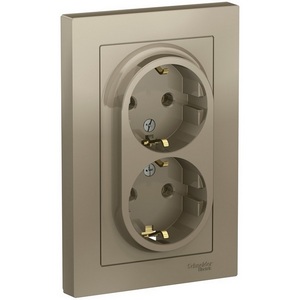 Изображение товара Розетка встраиваемая двойная с заземлением (шампань) Systeme Electric AtlasDesign ATN000524