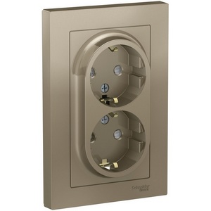 Изображение товара Розетка встраиваемая двойная с заземлением и шторками (шампань) Systeme Electric AtlasDesign ATN000526