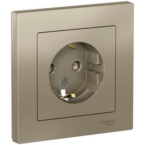 Изображение товара Розетка встраиваемая с заземлением и шторками (шампань) Systeme Electric AtlasDesign ATN000544