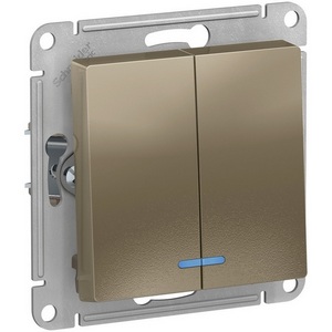Изображение товара Выключатель встраиваемый двухклавишный с подсветкой (шампань) Systeme Electric AtlasDesign ATN000553