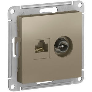 Изображение товара ТВ-розетка встраиваемая и Ethernet RJ-45 (шампань) Systeme Electric AtlasDesign ATN000589