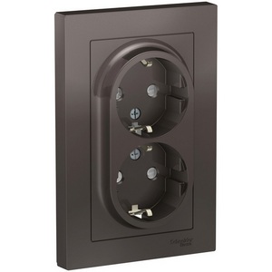 Изображение товара Розетка встраиваемая двойная с заземлением (мокко) Systeme Electric AtlasDesign ATN000626