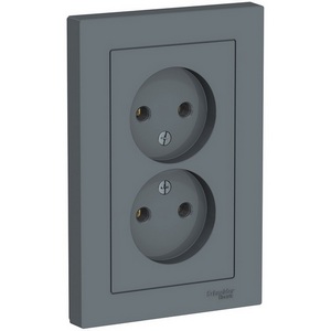 Изображение товара Розетка встраиваемая двойная без заземления (грифель) Systeme Electric AtlasDesign ATN000720