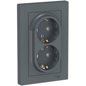 Изображение товара Розетка встраиваемая двойная с заземлением (грифель) Systeme Electric AtlasDesign ATN000726