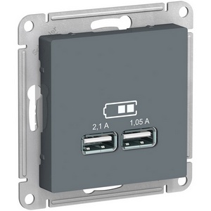 Изображение товара Розетка встраиваемая USBх2 (грифель) Systeme Electric AtlasDesign ATN000733