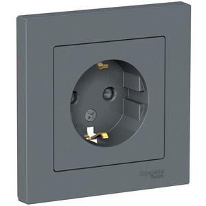 Изображение товара Розетка встраиваемая с заземлением и шторками (грифель) Systeme Electric AtlasDesign ATN000744