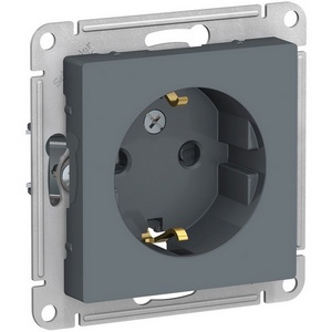 Изображение товара Розетка встраиваемая с заземлением и шторками (грифель) Systeme Electric AtlasDesign ATN000745