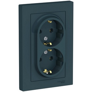 Изображение товара Розетка встраиваемая двойная с заземлением (изумрудный) Systeme Electric AtlasDesign ATN000824