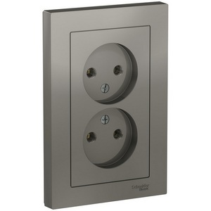 Изображение товара Розетка встраиваемая двойная без заземления (сталь) Systeme Electric AtlasDesign ATN000920