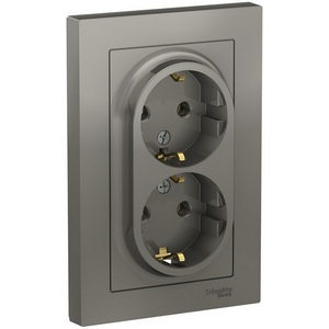 Изображение товара Розетка встраиваемая двойная с заземлением (сталь) Systeme Electric AtlasDesign ATN000924