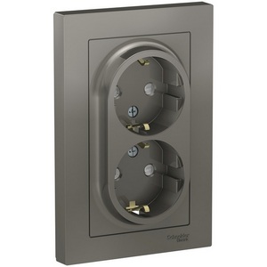 Изображение товара Розетка встраиваемая двойная с заземлением (сталь) Systeme Electric AtlasDesign ATN000926