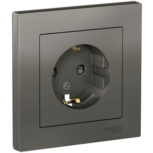 Изображение товара Розетка встраиваемая с заземлением и шторками (сталь) Systeme Electric AtlasDesign ATN000944