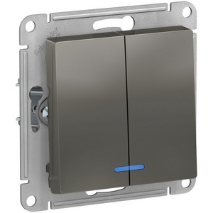 Изображение товара Выключатель встраиваемый двухклавишный с подсветкой (сталь) Systeme Electric AtlasDesign ATN000953