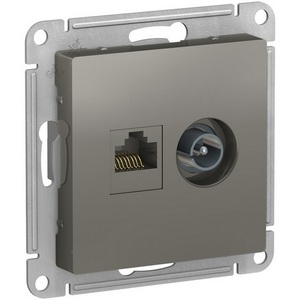 Изображение товара ТВ-розетка встраиваемая и Ethernet RJ-45 (сталь) Systeme Electric AtlasDesign ATN000989