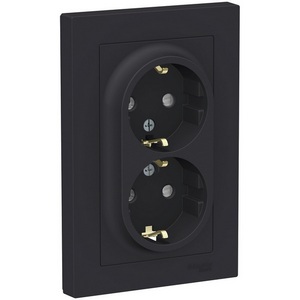 Изображение товара Розетка встраиваемая двойная с заземлением и шторками (карбон) Systeme Electric AtlasDesign ATN001026